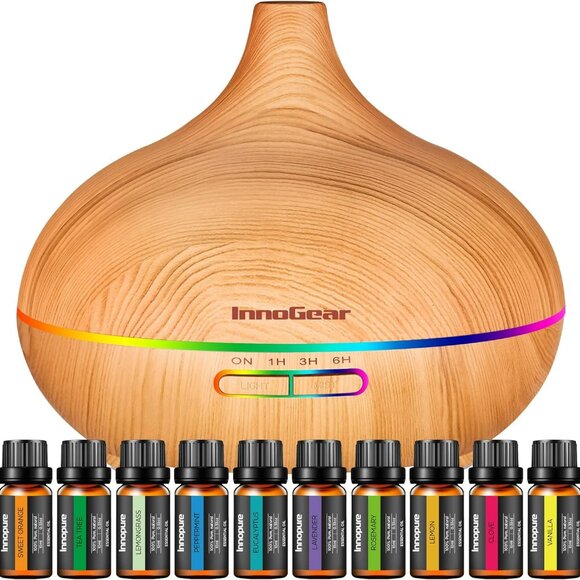 Aromatherapy Diffuser & 10 Essential Oils Set, 400ml Diffuser Ultrasonic Diffuse - Picture 1 of 8